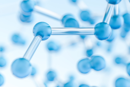 分子球体连接线条与蓝色背景 三维渲染