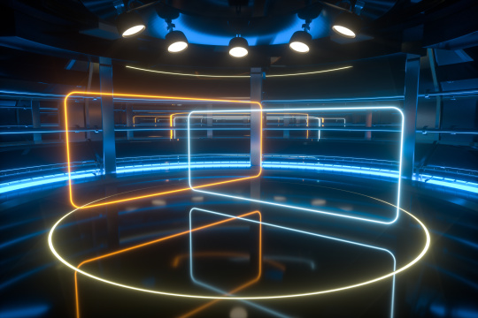 夜晚的竞技场与灯光场景 三维渲染