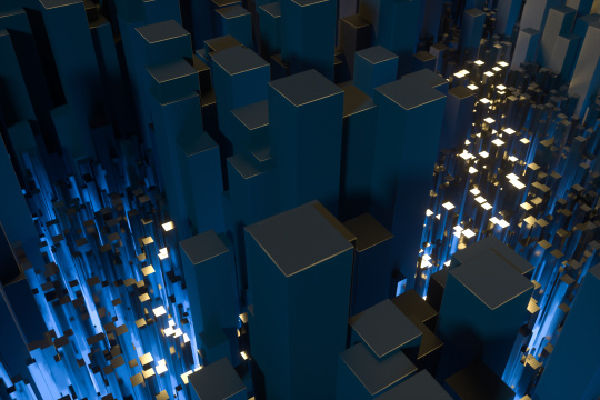 高低起伏的立方体构成的科技感场景 三维渲染