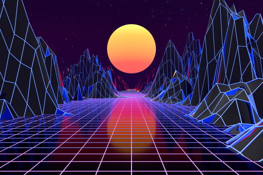 复古三维蒸汽波艺术风格背景，三维渲染