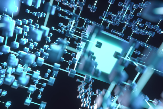 发光线条与方块，科技感背景，三维渲染