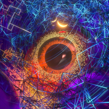 神秘的眼球与科技感线条，三维渲染