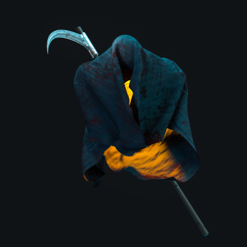 黑色背景下穿着布料的鬼怪，三维渲染