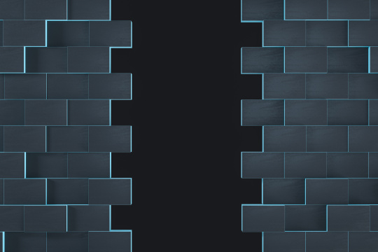 裂开的长方形方块墙壁，三维渲染