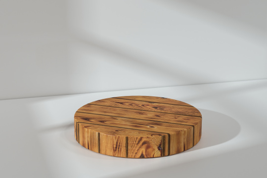 有窗户投影的空房间内的木制物品展示平台，三