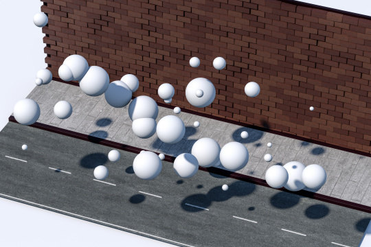 创意元素与马路边的红色复古砖墙，三维渲染