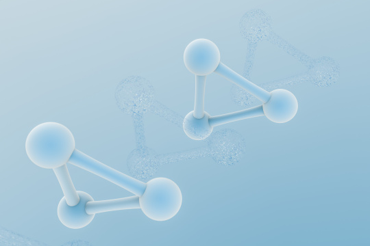 三维渲染，生物化学技术分子与浅蓝色背景