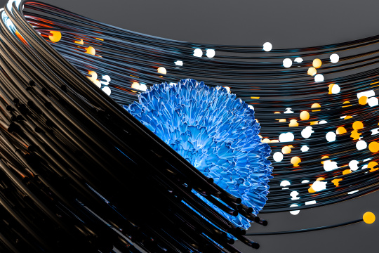 发光小球与流动线体，三维渲染