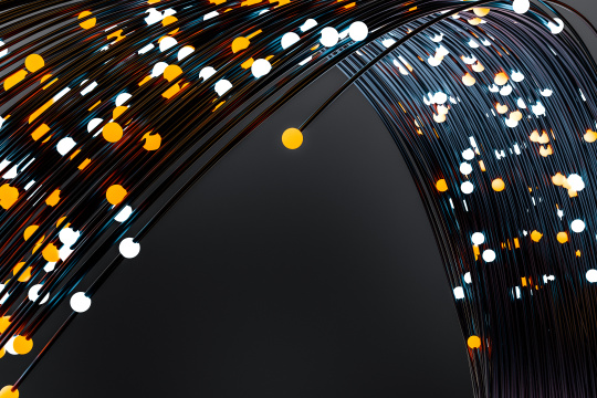 发光小球与流动线体，三维渲染