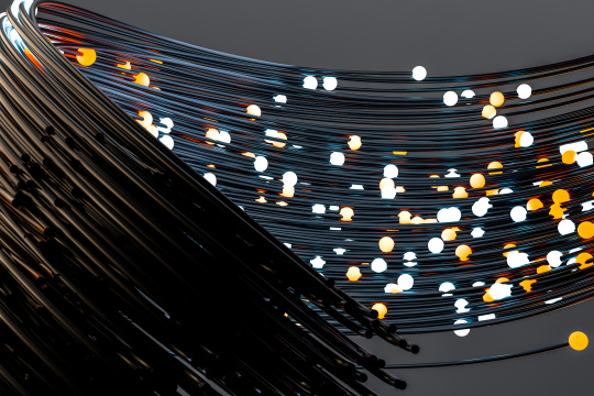 发光小球与流动线体，三维渲染