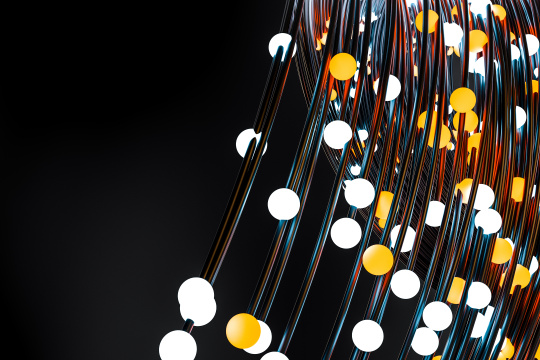 发光小球与流动线体，三维渲染