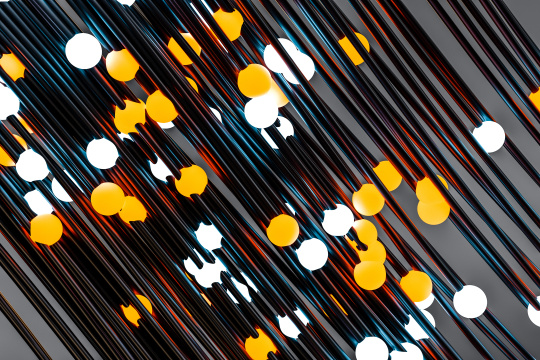 发光小球与流动线体，三维渲染