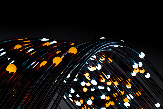 发光小球与流动线体，三维渲染