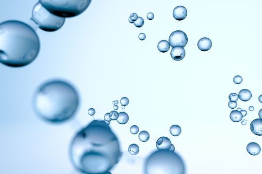 甲烷分子与蓝色背景，三维渲染