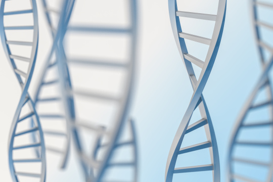 三维渲染，DNA与淡蓝色背景