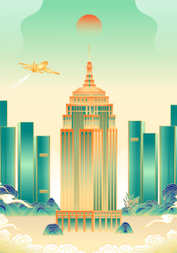 宁夏银川城市建筑插画