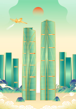 云南昆明城市建筑插画