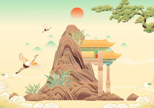 传统建筑牌坊插画