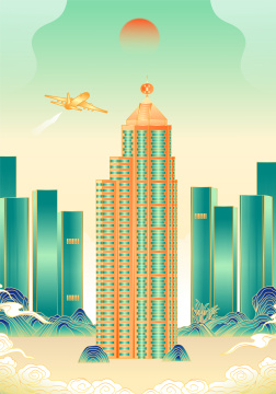 中国澳门城市建筑插画