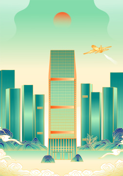 山东济南城市建筑插画