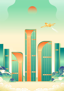 山东济南城市建筑插画