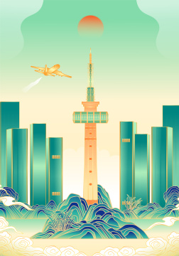 湖南长沙城市建筑插画