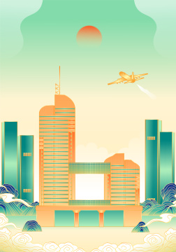 湖南长沙城市建筑插画