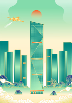 山西太原城市建筑插画