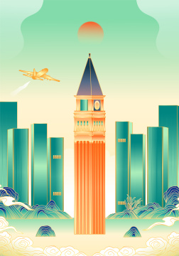 辽宁大连城市建筑插画