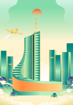 安徽合肥城市建筑插画