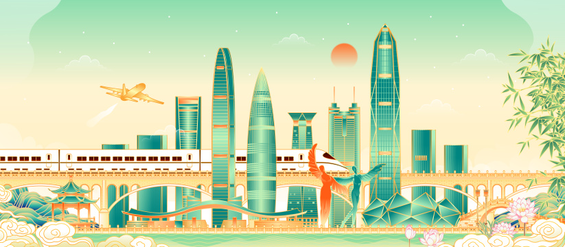 中国深圳城市建筑矢量插画