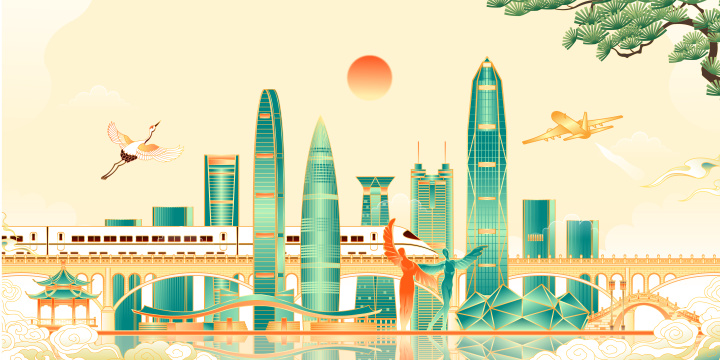 中国深圳城市建筑矢量插画