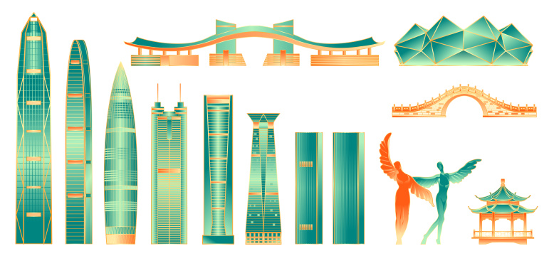 广东深圳城市建筑插画