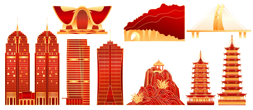 广西桂林城市建筑插画