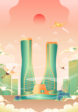 浙江杭州现代建筑矢量插画