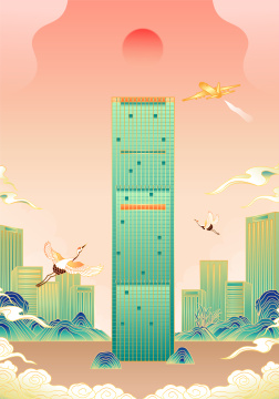 河北石家庄现代建筑插画