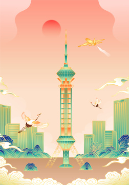 河北石家庄现代建筑插画