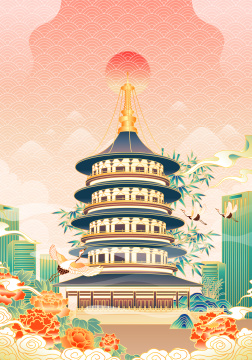 河南洛阳明堂天堂建筑插画