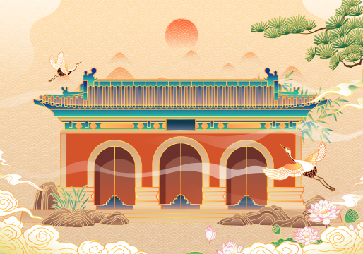 山西太原晋祠景区插画