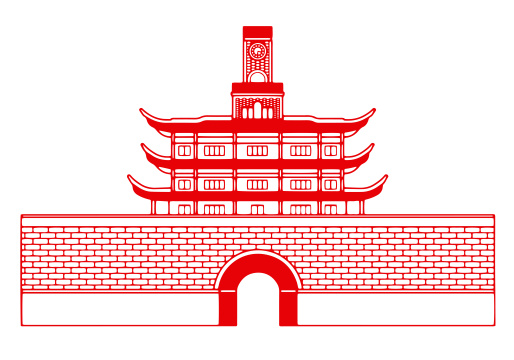 剪纸风格浙江宁波鼓楼建筑插画