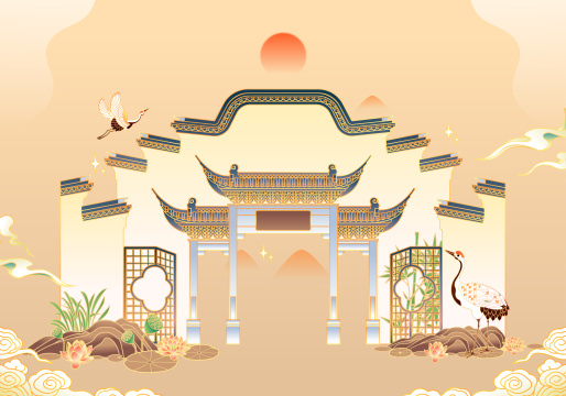 浙江湖州南浔古镇插画