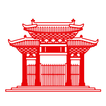 剪纸风格广东佛山祖庙古建筑插画