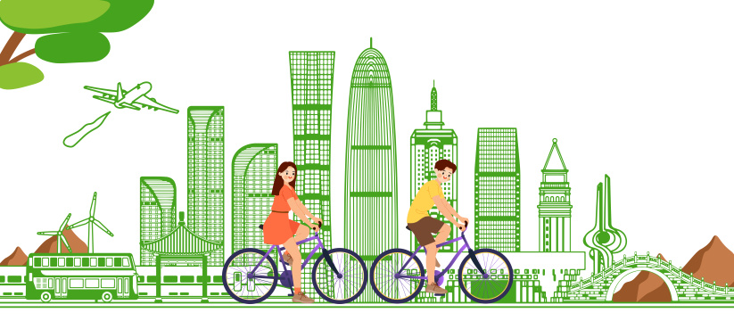 绿色智能山东济南城市建筑插画