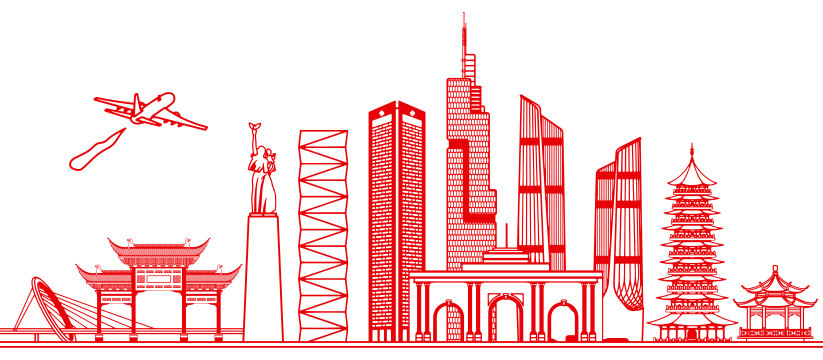 红色剪纸江苏南京城市建筑插画
