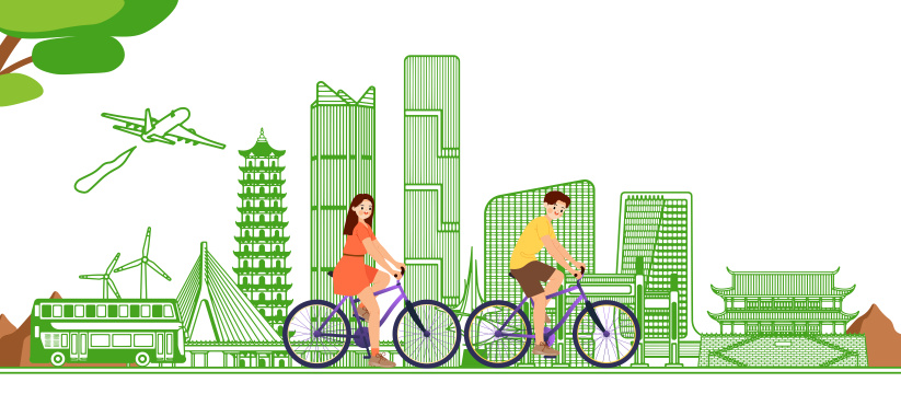 绿色智能福建福州城市建筑插画