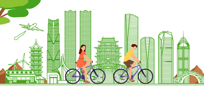 绿色智能江西南昌城市建筑插画