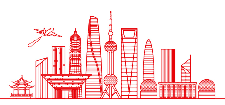 剪纸风格上海城市建筑群矢量插画