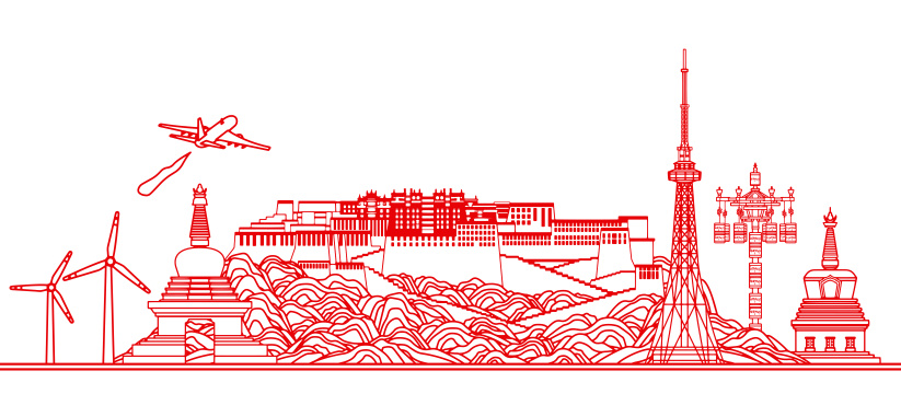 剪纸风格西藏拉萨城市地标建筑群插画