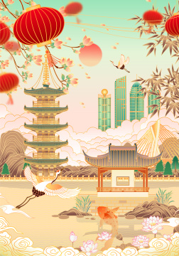 江苏无锡城市地标建筑插画