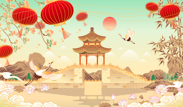 北京颐和园风景矢量插画